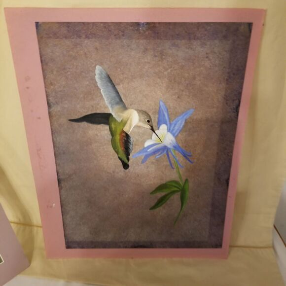 1995 signed Hummingbird painting w/matched mat - Picture 3 of 9